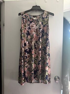 Espresso Navy Floral Paisley Sleeveless Midi Dress